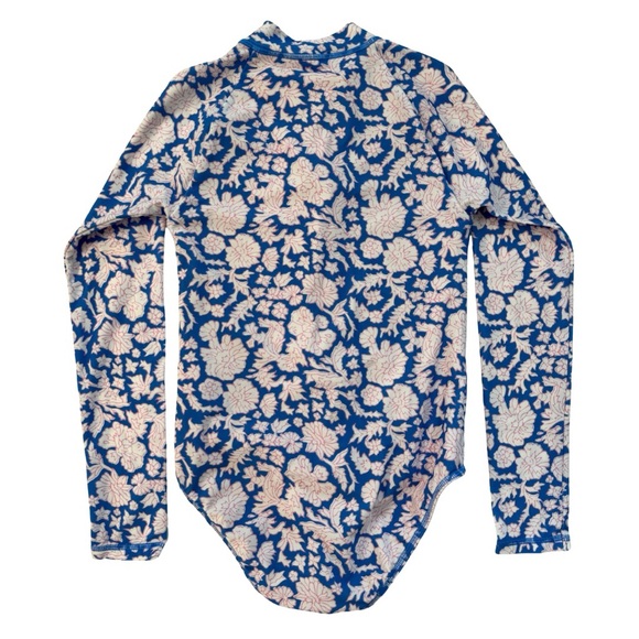 SZ Blockprints x Crewcuts Girls‎ 10 Rash Guard One-Piece Swimsuit Floral Blue - Picture 3 of 4